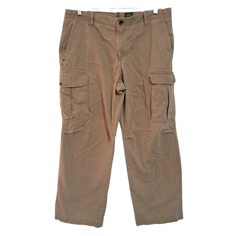 Timberland Mens Organic Cotton Cargo Pants 36x30 Brown Durable Relaxed Fit‎